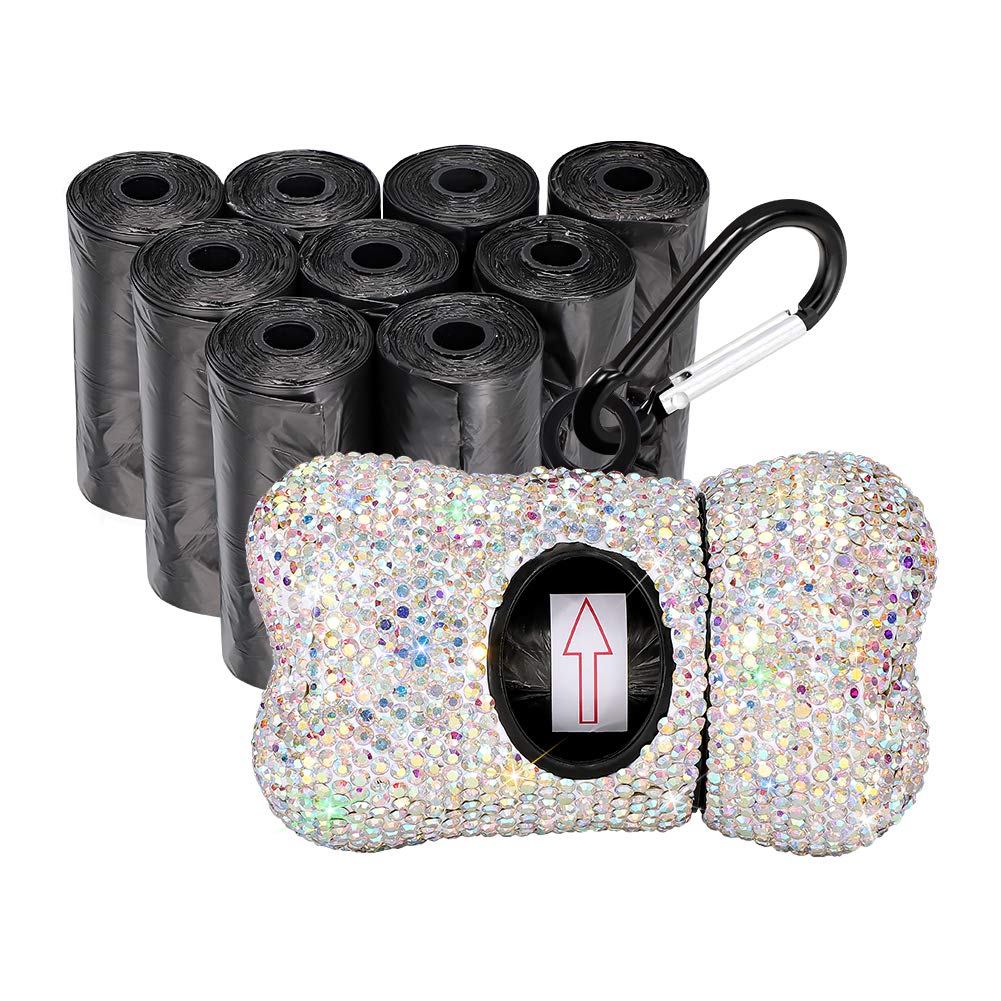 Luxury Rhinestone Poop Bag Leash Dispenser Includes 10 Rolls premium waste bags - Stylish & Leak-Proof