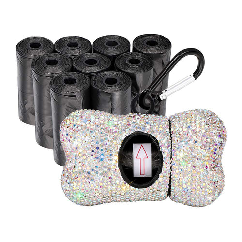 Luxury Rhinestone Poop Bag Leash Dispenser Includes 10 Rolls premium waste bags - Stylish & Leak-Proof