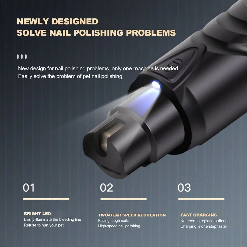 Vet-Recommended Rechargeable Dog Nail Grinder with LED light. Quiet, Safe & Stress-Free Nail Trimming