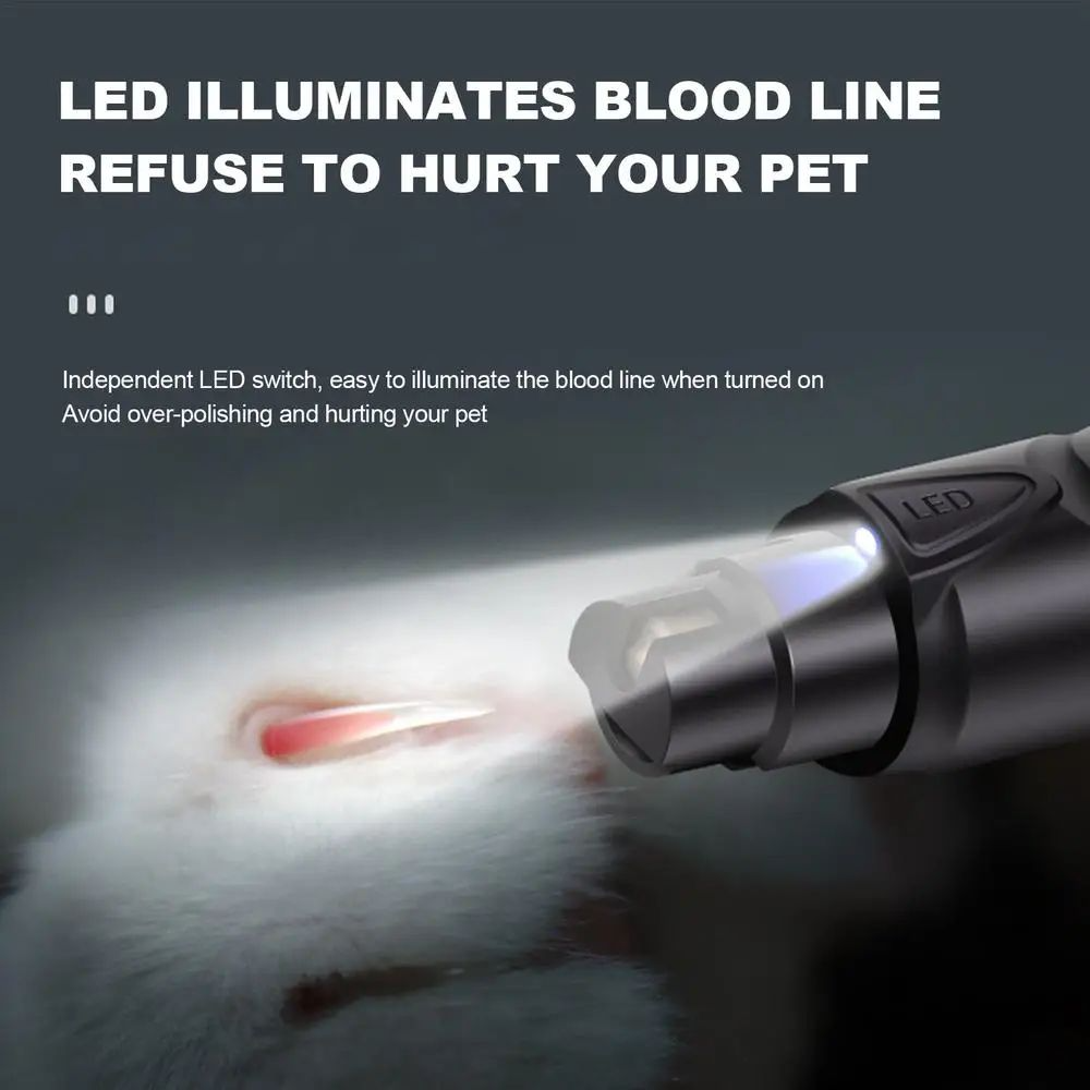 Vet-Recommended Rechargeable Dog Nail Grinder with LED light. Quiet, Safe & Stress-Free Nail Trimming